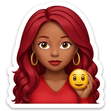 LaTavia Robeson from Destiny's Child with long dark red hair, red outfit sticker