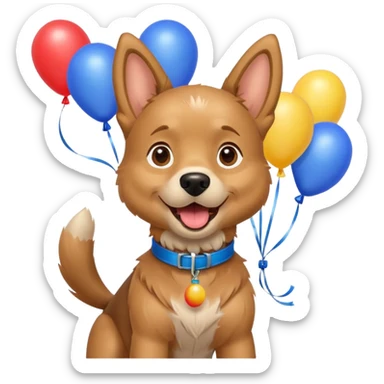 caricatura gorgi gales perrita celebrando feliz con globos y emocion con collar celeste  sticker