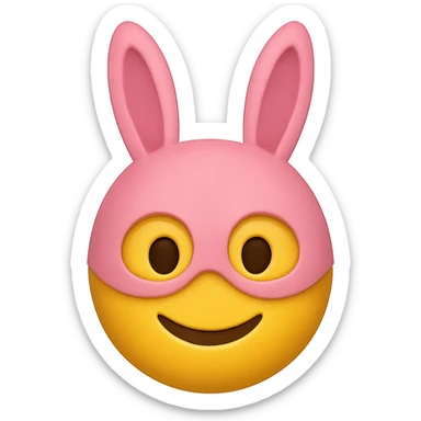 yellow face with pink bunny mask emoji, digital illustration sticker