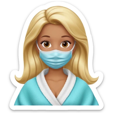 Brown skin blonde hair Barbie with face mask on and hair in towel sticker