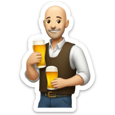 bald farmer with beer sticker