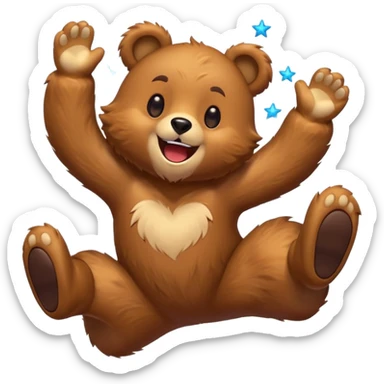 Full Beary jumping with joy, starry eyes, big grin, energetic pose, motion blur, colorful anime style sticker