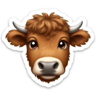 brown fluffy baby scottish cow with a small bow on head sticker