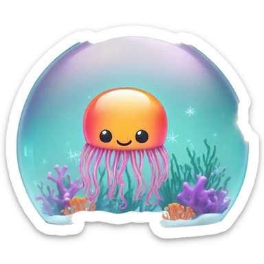 Kawaii neon cute jellyfish in an under the sea snow globe  sticker