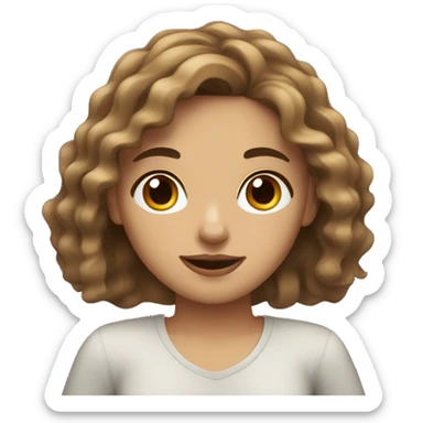 A girl with wavy hair and light skin with black eyes and brown hair drinking coffee sticker