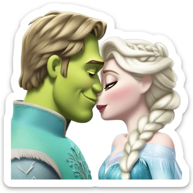 Frozen Elsa giving a small quick kiss in lips to Shrek  sticker