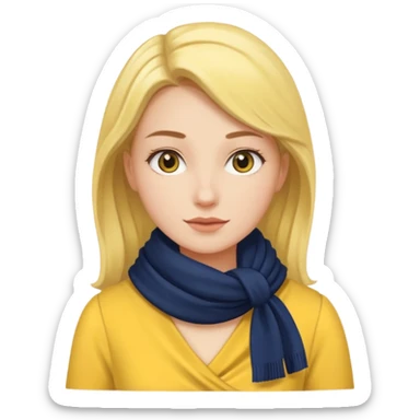Woman with navy scarf, yellow dress sticker