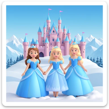 girls in a  snow princess dress, snow castle background sticker