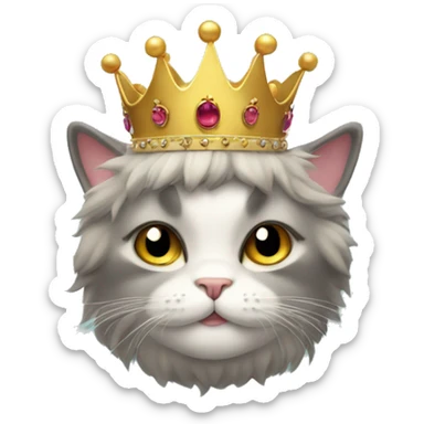Fluffy cat with crown sticker
