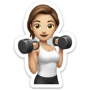 White beautiful fitness women with brown hair with dumbbells in their hands sticker