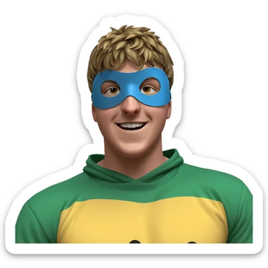 masked boy with a smile sticker