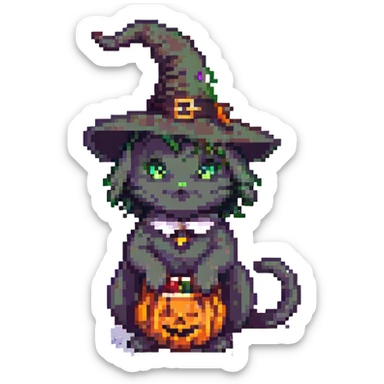 purple witch cat sticker