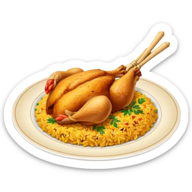 Emoji with biryani and a chicken leg piece in a plate sticker