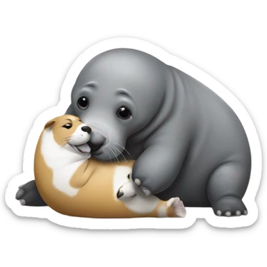 Elephant seal cuddling corgi sticker