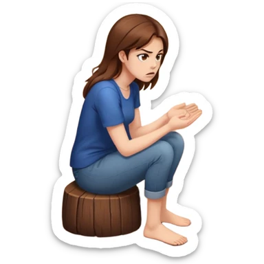 angry woman with brown hair sitting on a floor in profile avoiding conversation sticker