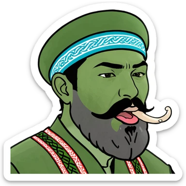 uzbek bearded man with national outfit licking his lips sticker