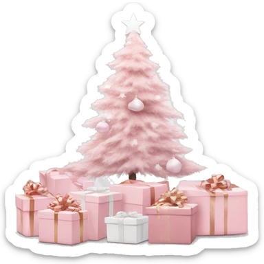Light pink Christmas gifts under a white Christmas tree  sticker