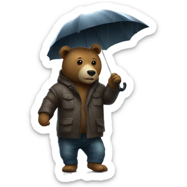 the bear emoji🧸 in the rain witik an umbrella  sticker