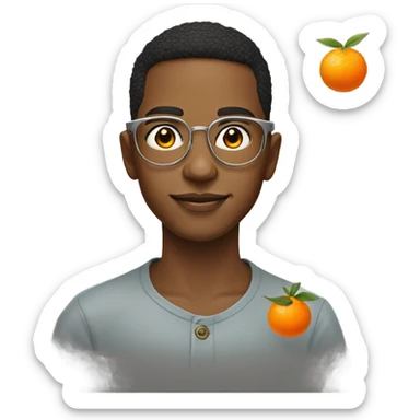 portrait of a stylish boy wearing round metal frame specs holding mandarin oranges for chinese new year sticker