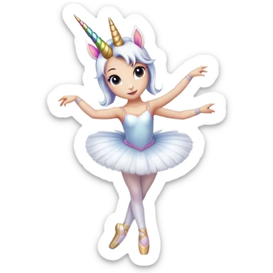 head and shoulders of an anthropomorphised female unicorn ballerina, straight on view, standard pose, clearly a unicorn, apple emoji style sticker