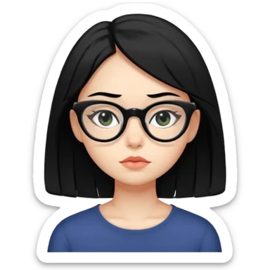 crie emojis de uma garota com cabelo médio um pouco abaixo do ombro e preto, óculos pretos no formato gatinho, boca média, olhos gastando sticker