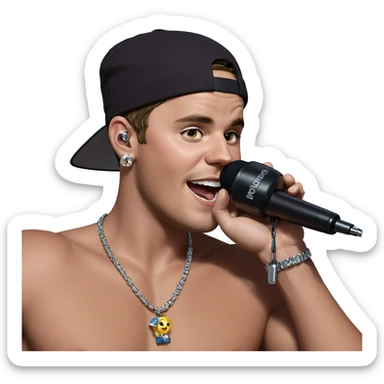 boy with microphone and jewelry sticker