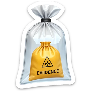 3D render of Evidence Bag inside a clear plastic evidence bag, sterile lighting, forensic crime scene aesthetic, plastic reflection. sticker