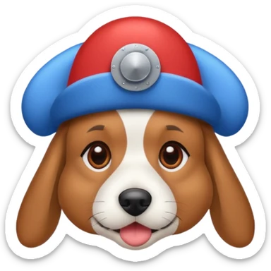 dog with a red and blue propeller hat sticker