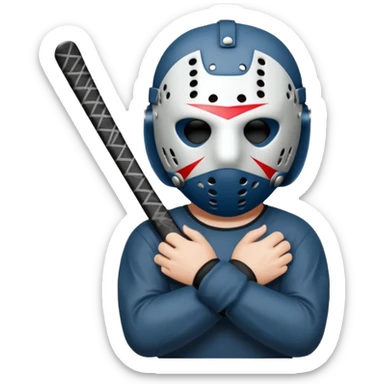 a cartoon image of Jason Voorhees, looking cute, with his hands together in front of him sticker