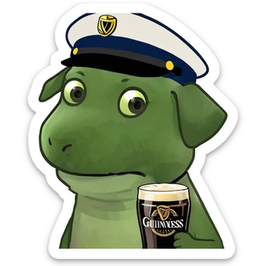 a puppy riding a bus drinking a pint of guinness sticker