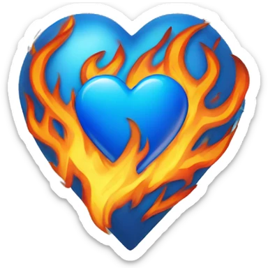 Blue heart with fire  sticker