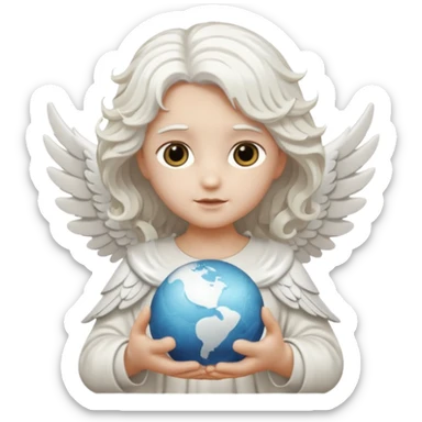 Angel statue wavy hair hollow eyes feathered wings holding the world sticker