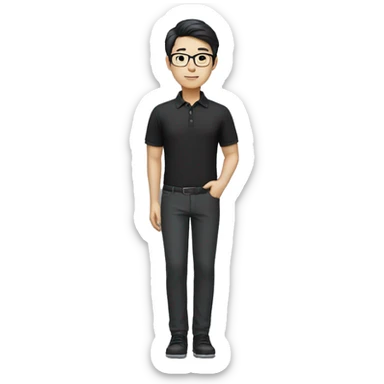 black hair chinese engineer wearing glasses black polo tshirt and dress pants and shoes sticker