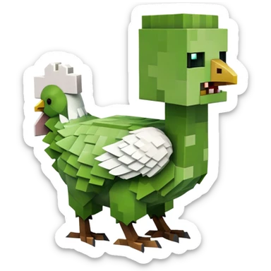 small square-shaped Minecraft zombie riding a small white chicken sticker