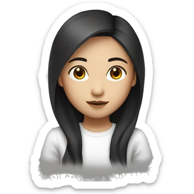 Asian girl in whit teshirt whith dark long hair sticker