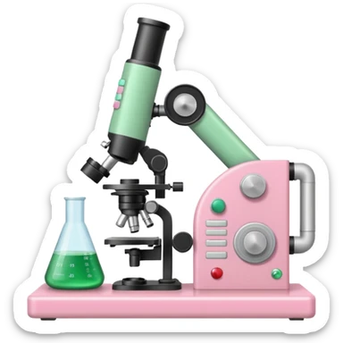 laboratorios, tubo de ensayo y microscopio todo en una imagen, que sean colores rosas, blancos, verde y beish sticker