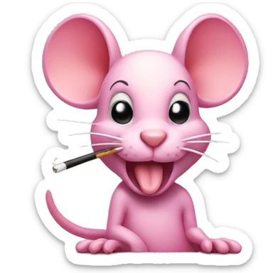 A pink mouse smoking sticker