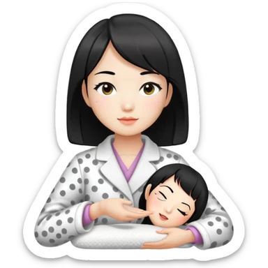 girl with black bob-cut hair, dotted coat, Chinese appearance, giving a massage, masseuse vibe sticker