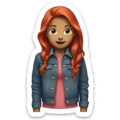 Girl with long red hair and a denim jacket sticker