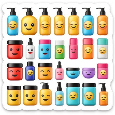 emoji of beauty products with brand labels sticker