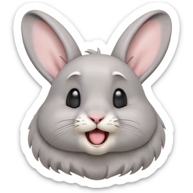 Cinematic Cute Yawning Grey Rabbit Portrait Emoji, Head tilted slightly with a dramatic, wide-open yawn, showcasing a smooth grey fur with a refined finish, floppy ears slightly drooping, round grey eyes barely open in drowsy contentment, Simplified yet irresistibly adorable features, highly detailed, glowing with a soft, cozy glow, high shine, relaxed yet expressive, stylized with a touch of whimsy, bright and endearing, soft glowing outline, capturing the essence of a sleepy yet affectionate bunny, so drowsy it feels like it could stretch out of the screen and curl up for a nap! sticker