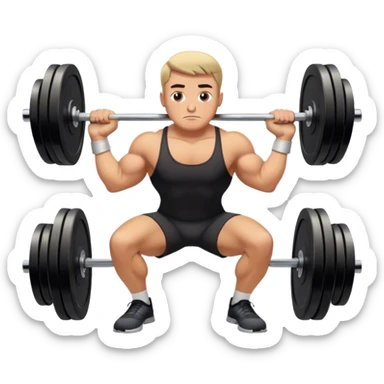 german guy performing heavy barbell squats with weights sticker