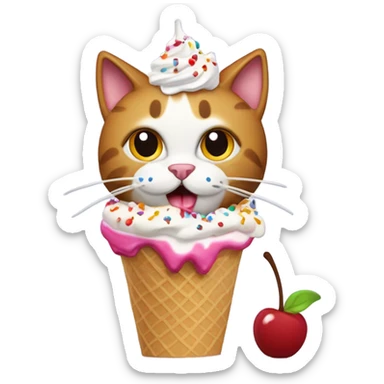 Cat eating a sundae sticker