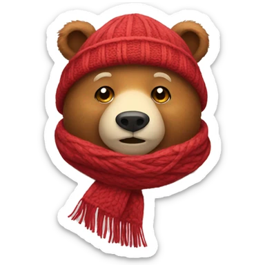 Bear with winter hat and scarf on sticker