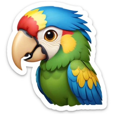Cinematic Comical Macaw Portrait Emoji, Head tilted dramatically with an exaggeratedly shocked expression, featuring vibrant, bold plumage and wide, comically expressive eyes full of humorous disbelief, Simplified yet hilariously expressive features, highly detailed, glowing with a slightly sassy tropical glow, high shine, dramatic yet playful, stylized with an air of quirky avian attitude, soft glowing outline, capturing the essence of a meme-worthy macaw that looks ready to side-eye its way into viral fame! sticker