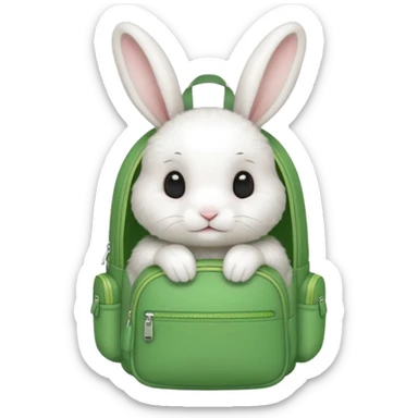 baby white rabbit wear green backpack sticker