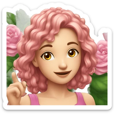 Uma flor rosa em um jardim com pinheiros  sticker