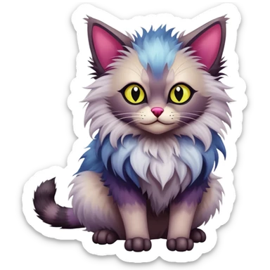 Colorful exotic Fantasy-Ragdoll-Fakémon-Lykoi-feline-hybrid (full body) sticker