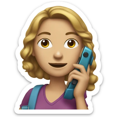 woman talking on the phone and holding another phone in her hand sticker