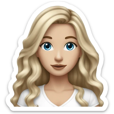 White girl blue eyes with long voluminous brown hair with blonde highlights balayage  sticker